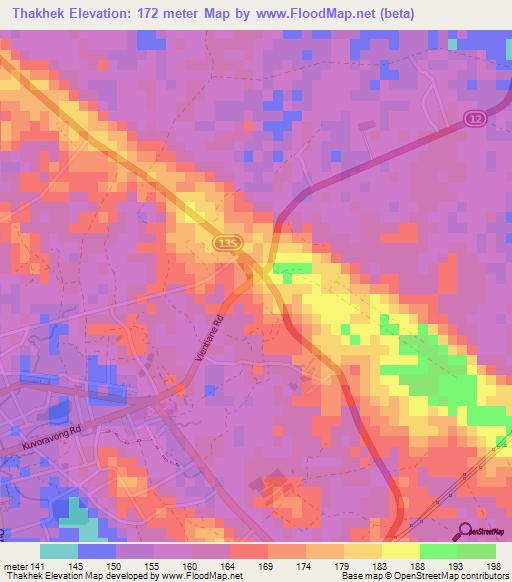 Thakhek,Laos Elevation Map