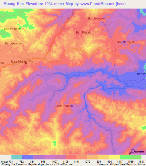 Muang Kha,Laos Elevation Map