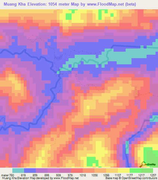 Muang Kha,Laos Elevation Map