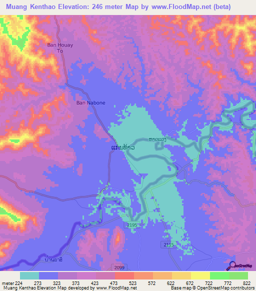 Muang Kenthao,Laos Elevation Map