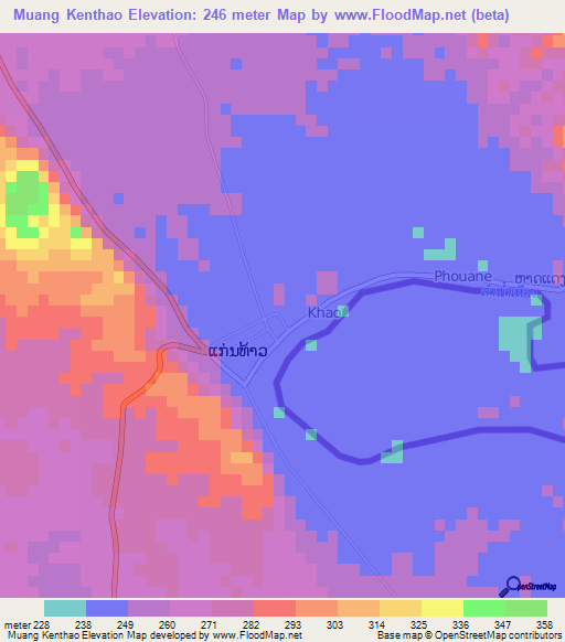 Muang Kenthao,Laos Elevation Map