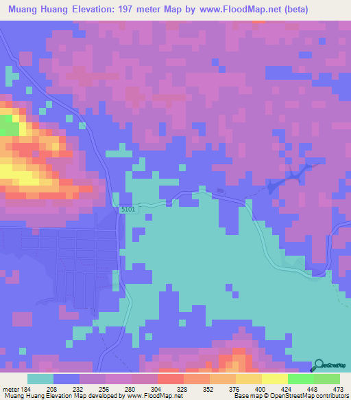 Muang Huang,Laos Elevation Map