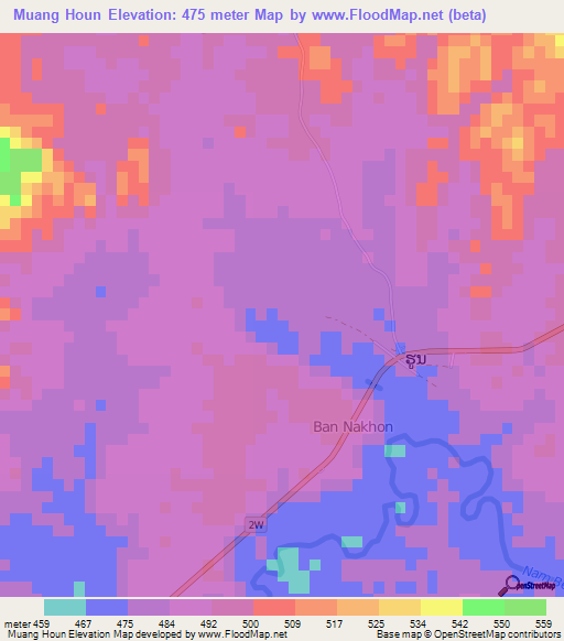 Muang Houn,Laos Elevation Map