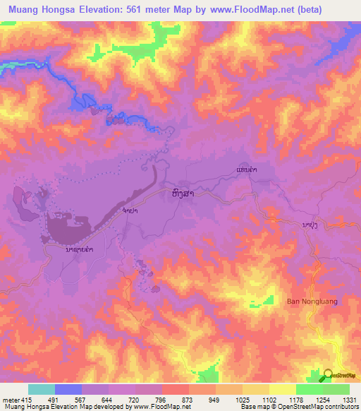 Muang Hongsa,Laos Elevation Map