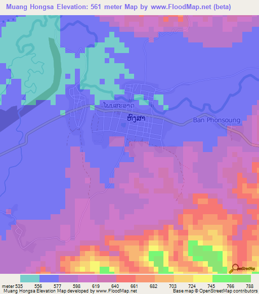 Muang Hongsa,Laos Elevation Map