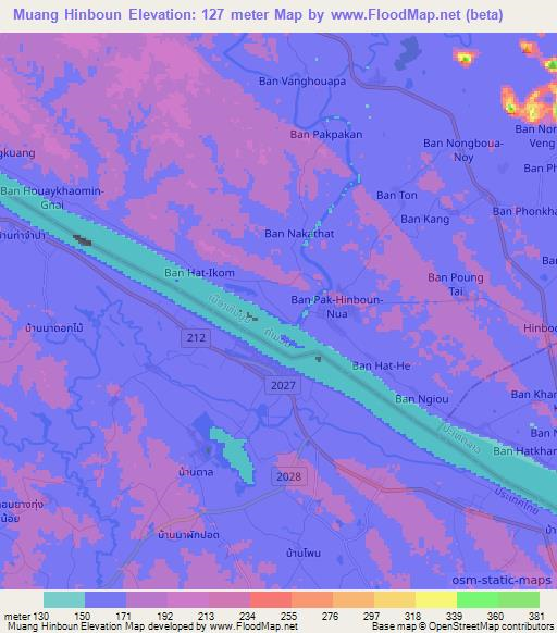 Muang Hinboun,Laos Elevation Map