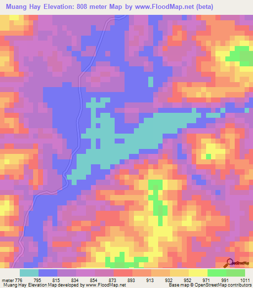 Muang Hay,Laos Elevation Map