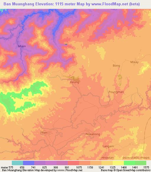 Ban Muanghang,Laos Elevation Map