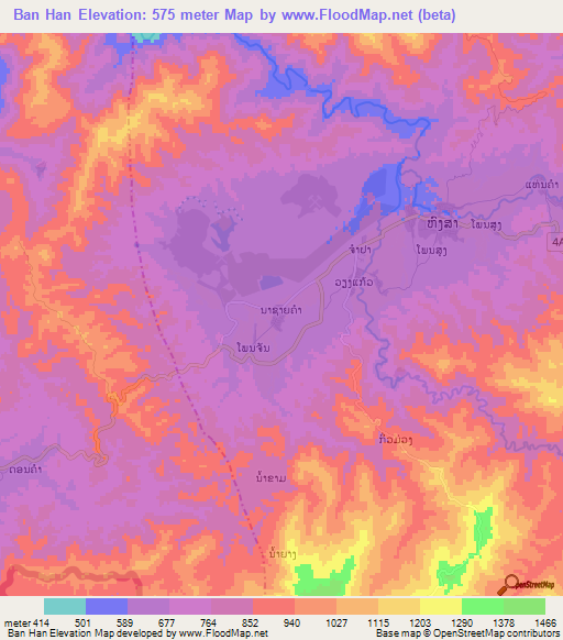 Ban Han,Laos Elevation Map