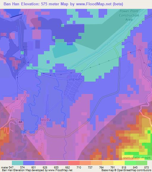 Ban Han,Laos Elevation Map