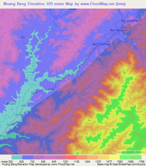 Muang Beng,Laos Elevation Map