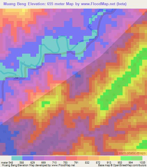 Muang Beng,Laos Elevation Map