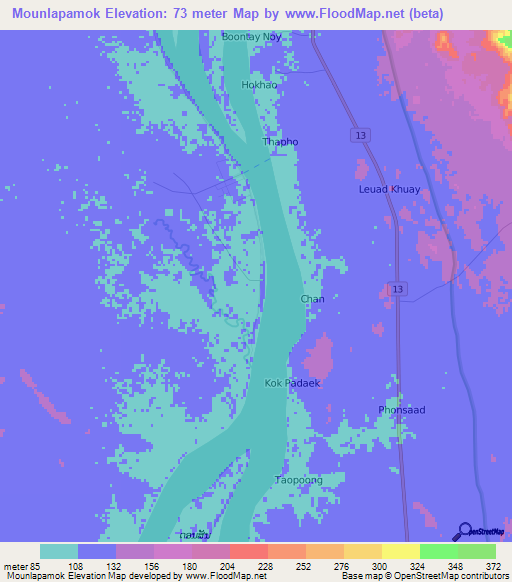 Mounlapamok,Laos Elevation Map