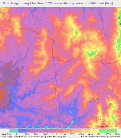 Mon Tong Chang,Laos Elevation Map