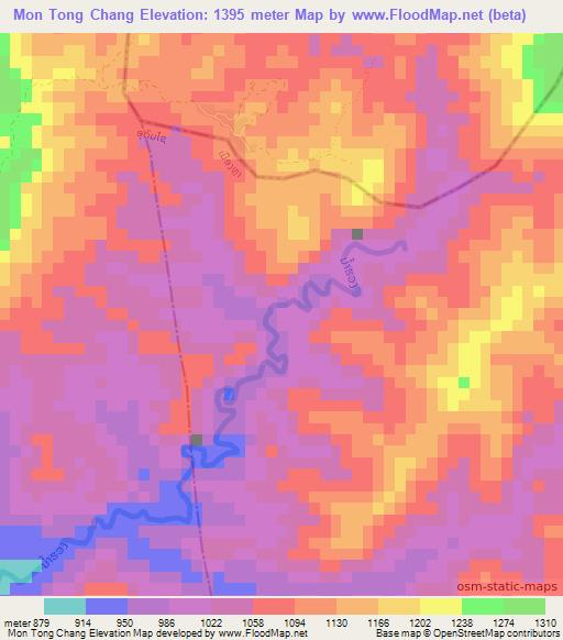 Mon Tong Chang,Laos Elevation Map