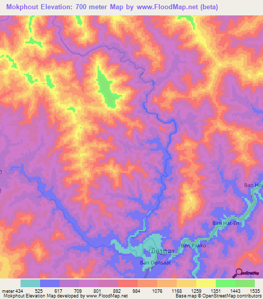 Mokphout,Laos Elevation Map