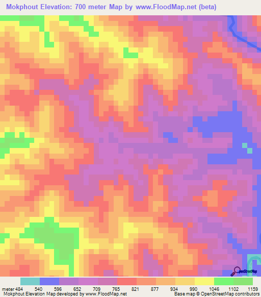 Mokphout,Laos Elevation Map