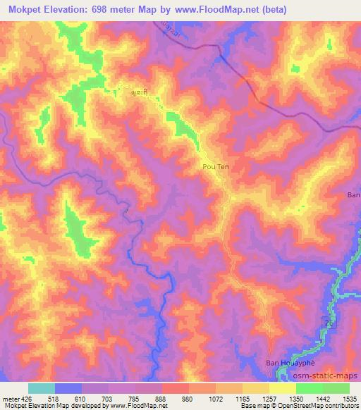 Mokpet,Laos Elevation Map