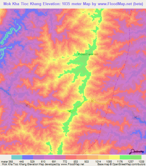 Mok Kha Tioc Khang,Laos Elevation Map