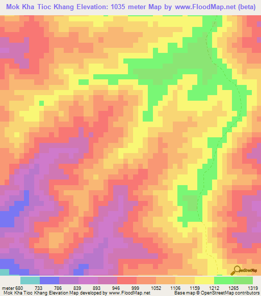 Mok Kha Tioc Khang,Laos Elevation Map