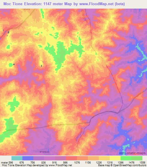 Moc Tione,Laos Elevation Map