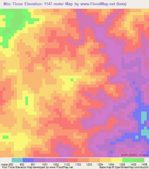 Moc Tione,Laos Elevation Map