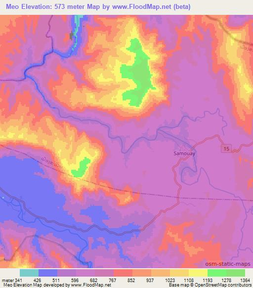 Meo,Laos Elevation Map