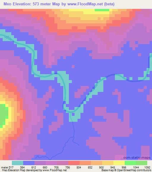 Meo,Laos Elevation Map