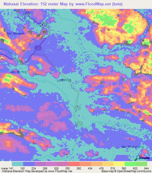 Mahaxai,Laos Elevation Map