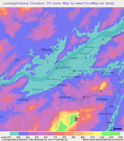 Louangphrabang,Laos Elevation Map