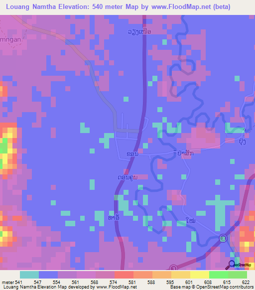 Louang Namtha,Laos Elevation Map