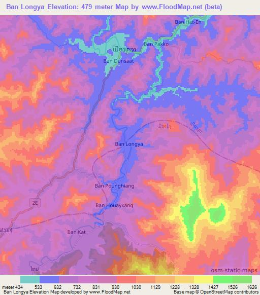 Ban Longya,Laos Elevation Map