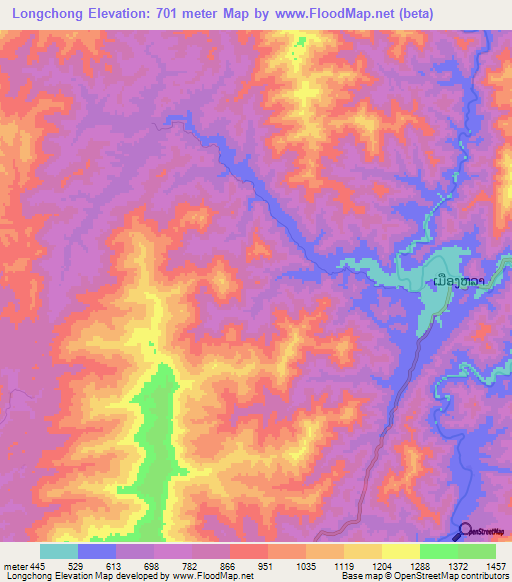 Longchong,Laos Elevation Map