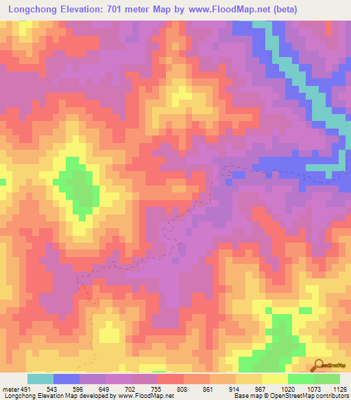 Longchong,Laos Elevation Map