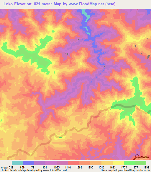 Loko,Laos Elevation Map