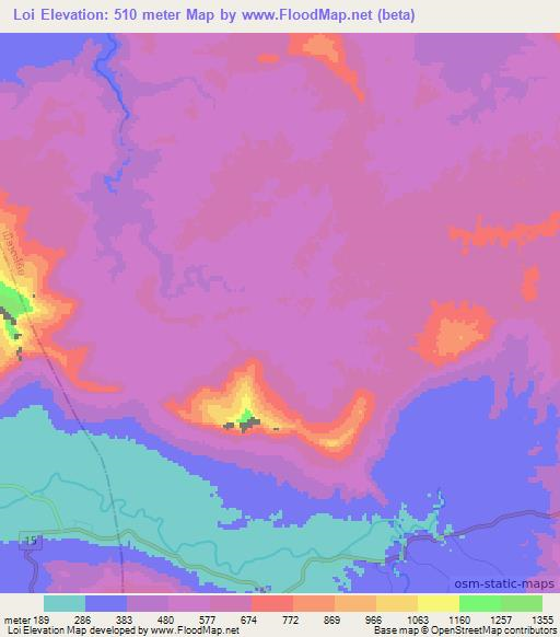 Loi,Laos Elevation Map