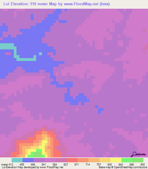 Loi,Laos Elevation Map