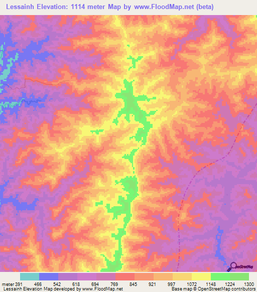 Lessainh,Laos Elevation Map