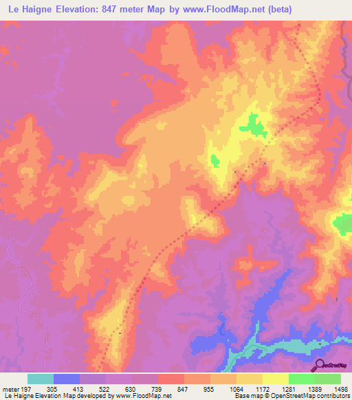 Le Haigne,Laos Elevation Map