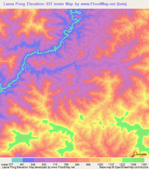 Lassa Pong,Laos Elevation Map