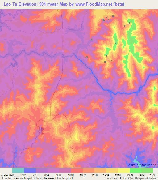 Lao Ta,Laos Elevation Map