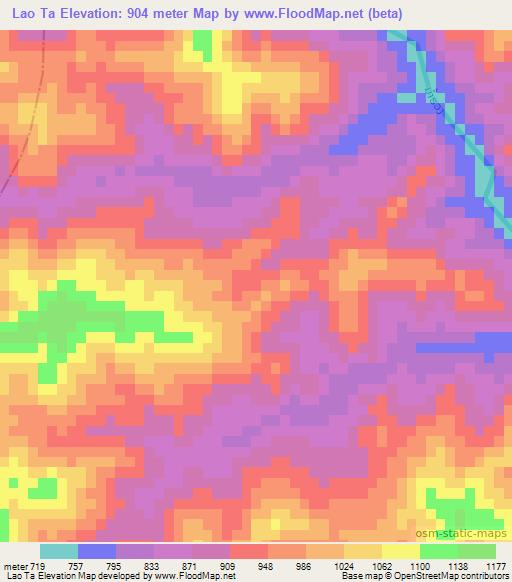 Lao Ta,Laos Elevation Map