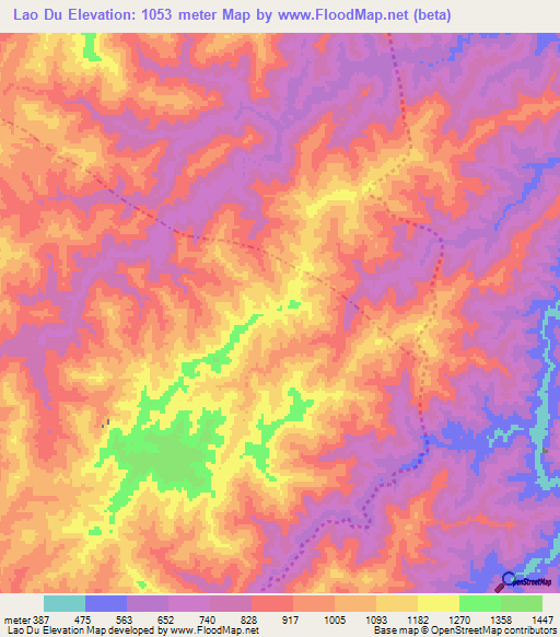 Lao Du,Laos Elevation Map