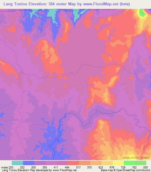 Lang Toniou,Laos Elevation Map