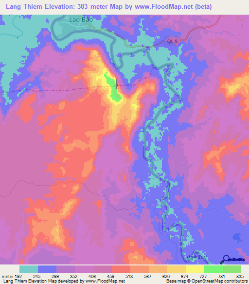 Lang Thiem,Laos Elevation Map