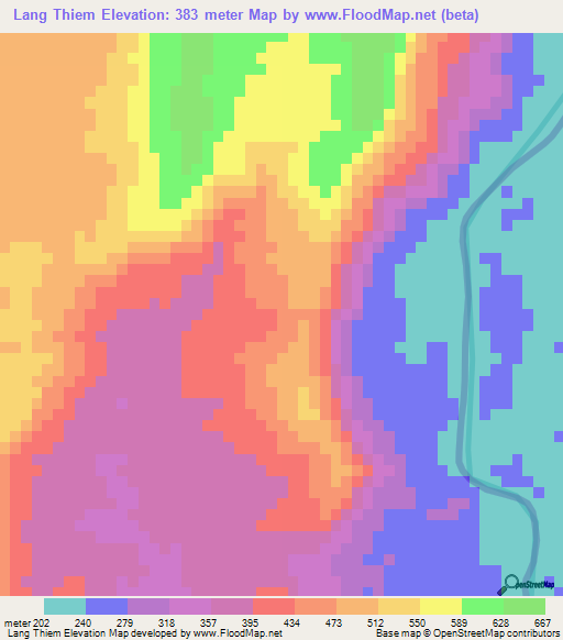 Lang Thiem,Laos Elevation Map