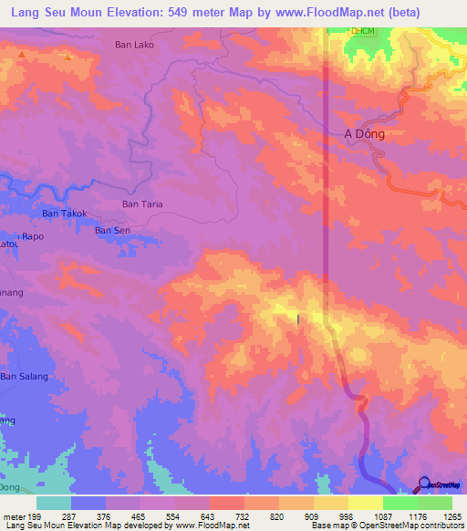 Lang Seu Moun,Laos Elevation Map