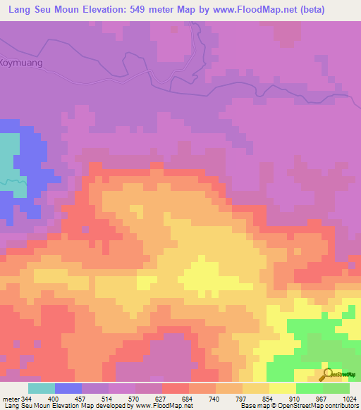 Lang Seu Moun,Laos Elevation Map