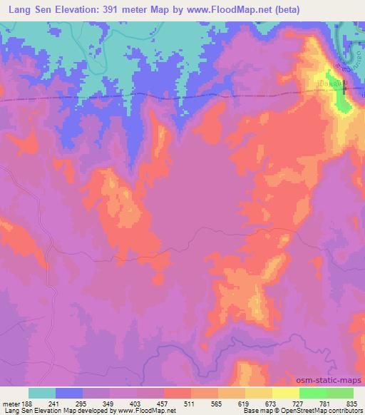 Lang Sen,Laos Elevation Map