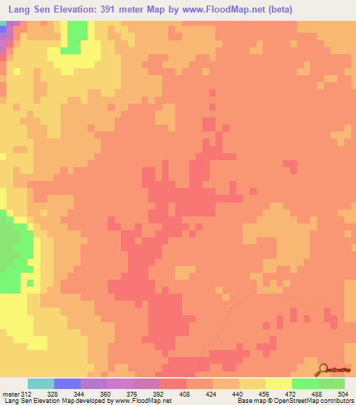 Lang Sen,Laos Elevation Map